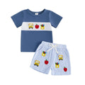 Short Sleeve Back To School Striped Toddler Set Sets The Trendy Toddlers Blue 2T 