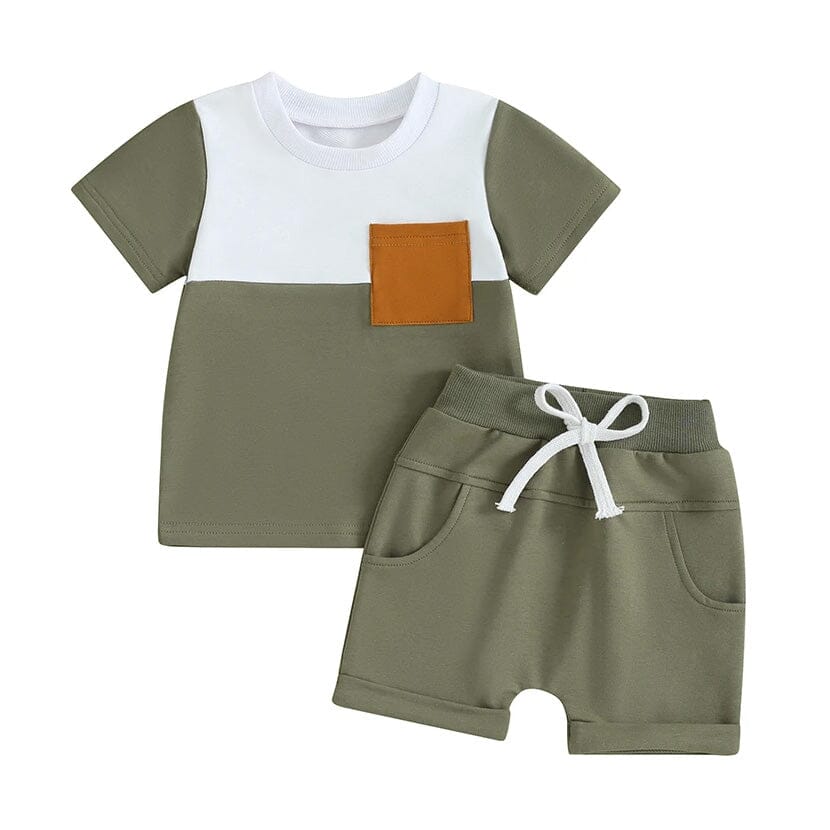 Short Sleeve Color Block Baby Set Green 3-6 M 