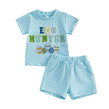 Short Sleeve Egg Hunter Baby Set Blue 3-6 M