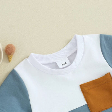 Short Sleeve Color Block Baby Set   