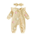 Long Sleeve Striped Flowers Baby Jumpsuit