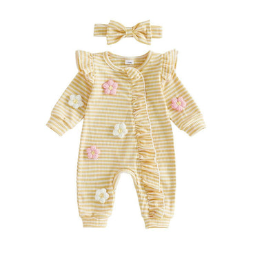 Long Sleeve Striped Flowers Baby Jumpsuit Jumpsuit The Trendy Toddlers 