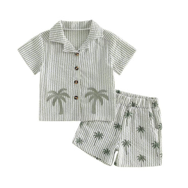 Short Sleeve Palm Tree Striped Toddler Set