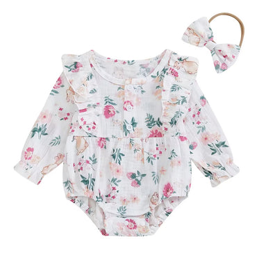 Long Sleeve Floral Bunny Baby Romper   