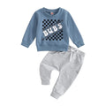 Long Sleeve Bubs Checkered Baby Set Blue 3-6 M 