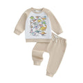 Long Sleeve Dinosaurs Solid Pants Toddler Set Beige 9-12 M