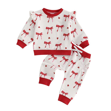 Long Sleeve Valentine's Bows Baby Set