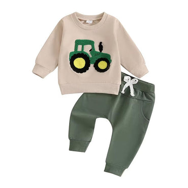 Long Sleeve Tractor Solid Pants Baby Set   