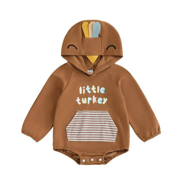 Long Sleeve Little Turkey Hooded Baby Jumpsuit