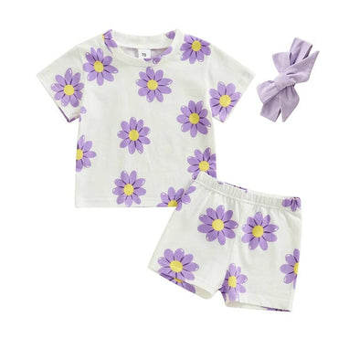 Short Sleeve Purple Floral Baby Set   
