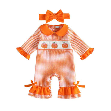Long Sleeve Collar Gingham Baby Jumpsuit