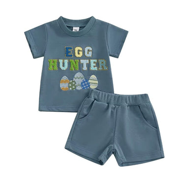 Short Sleeve Egg Hunter Baby Set Navy Blue 3-6 M