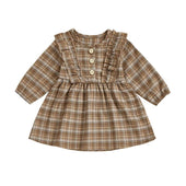 Long Sleeve Brown Plaid Baby Dress