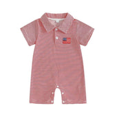 Short Sleeve 4th of July Striped Collar Baby Romper
