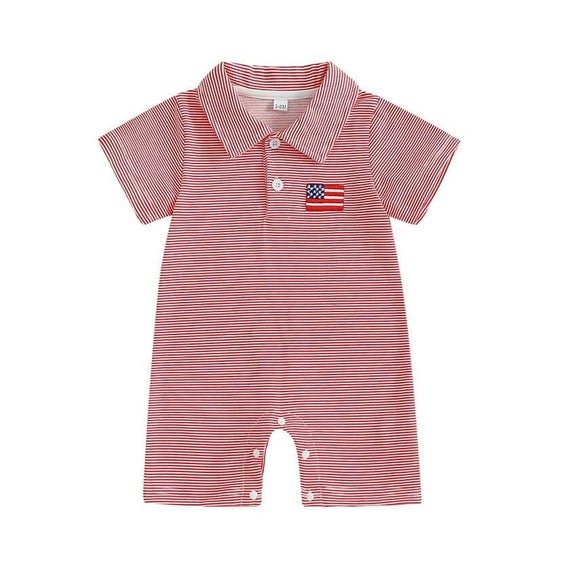 Short Sleeve 4th of July Striped Collar Baby Romper