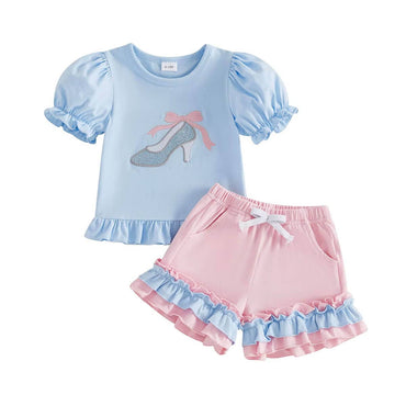 Puff Sleeve Fairytale Ruffled Toddler Set Blue 9-12 M