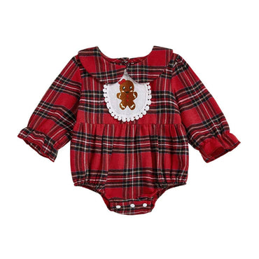 Long Sleeve Plaid Gingerbread Baby Romper