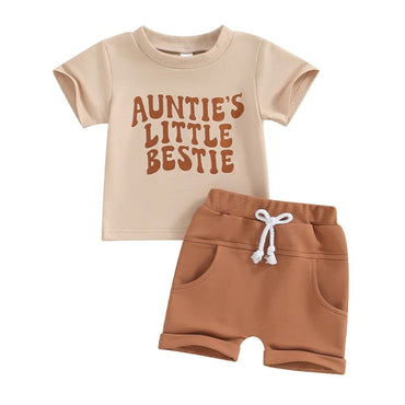 Auntie's Little Bestie Solid Shorts Baby Set   