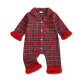 Long Sleeve Plaid Collar Pajama Jumpsuit