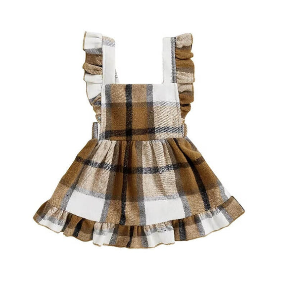 Fly Sleeve Plaid Baby Dress Brown 3-6 M