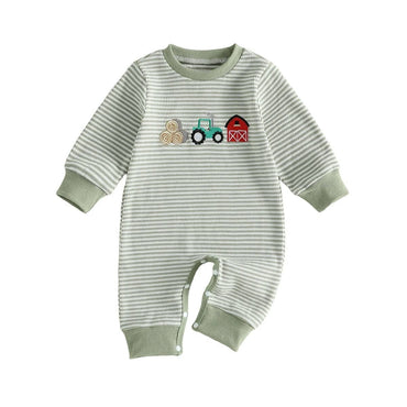 Long Sleeve Farm Striped Baby Jumpsuit Jumpsuit The Trendy Toddlers 