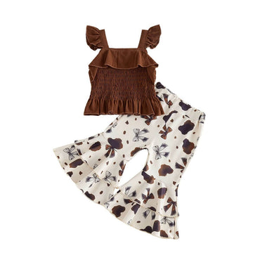 Fly Sleeve Cow Bows Flared Toddler Set