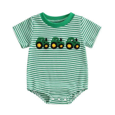 Short Sleeve Waffle Tractor Baby Romper