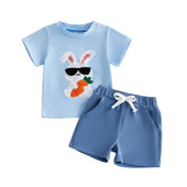 Short Sleeve Easter Bunny Toddler Set Blue 9-12 M