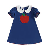 Puff Sleeve Navy Apple Toddler Dress