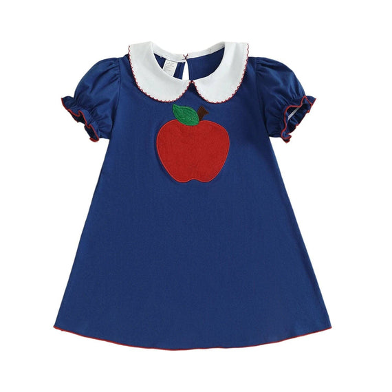 Puff Sleeve Navy Apple Toddler Dress