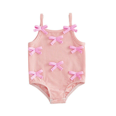 Sleeveless Striped Bows Toddler Swimsuit Swimwear The Trendy Toddlers Pink 9-12 M 