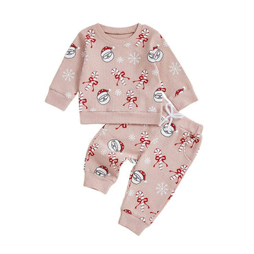 Long Sleeve Christmas Waffle Baby Set Pink 3-6 M
