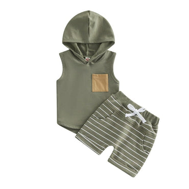 Sleeveless Striped Hooded Baby Set Sets The Trendy Toddlers Green 18-24 M 