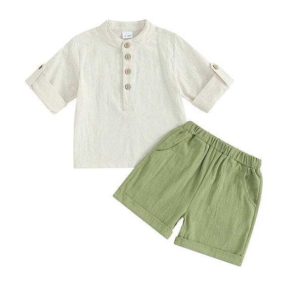 Short Sleeve Linen Toddler Set Green 9-12 M 