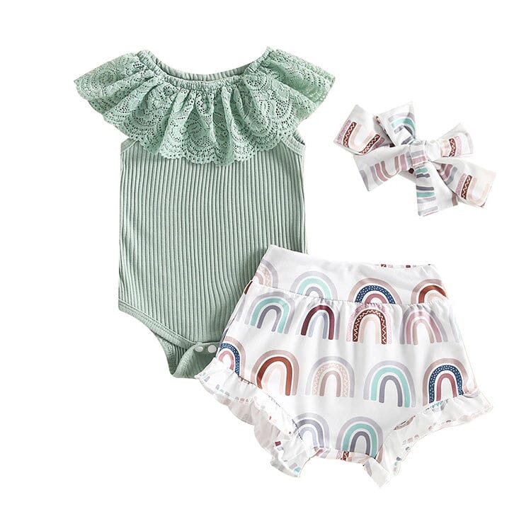 Lace Ribbed Rainbow Baby Set Sets The Trendy Toddlers 