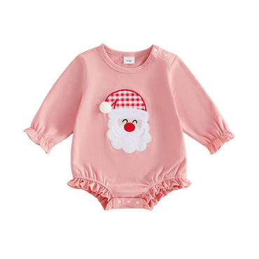 Long Sleeve Christmas Pink Ruffled Baby Bodysuit Pink Newborn