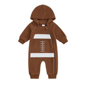 Long Sleeve Football Hooded Baby Jumpsuit   