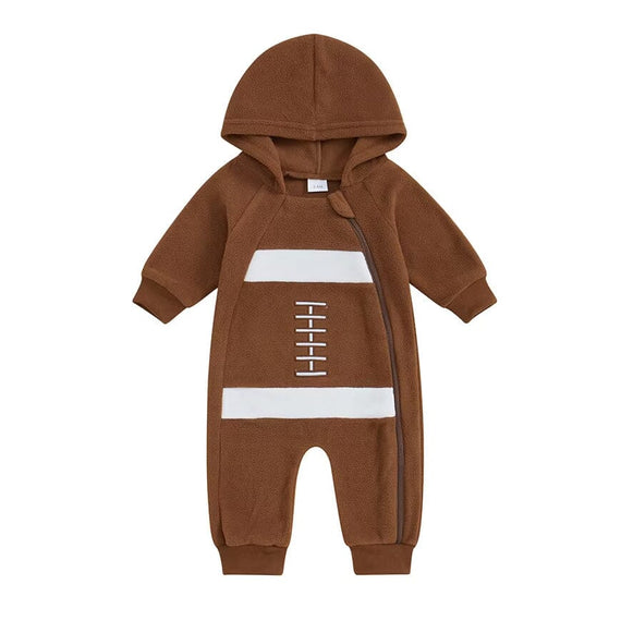 Long Sleeve Football Hooded Baby Jumpsuit   