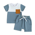 Short Sleeve Color Block Baby Set Blue 3-6 M 