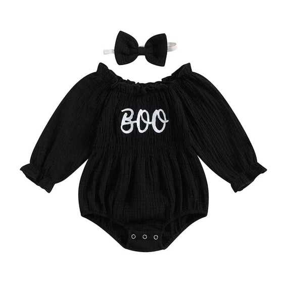Long Sleeve Black Boo Baby Romper