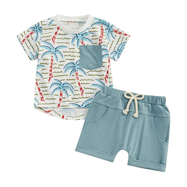 Palm Trees Solid Shorts Baby Set   