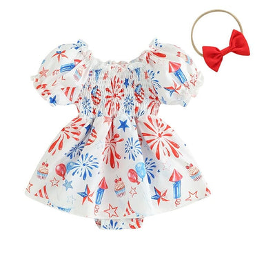 4th of July Puff Sleeve Baby Romper   