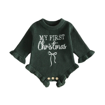 My First Christmas Knit Baby Romper Rompers The Trendy Toddlers Green 0-3 M 