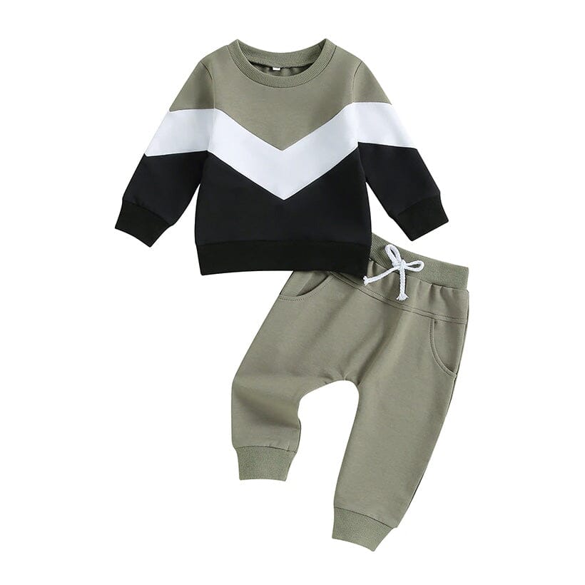 Long Sleeve Color Block Baby Set Sets The Trendy Toddlers Green 3-6 M 