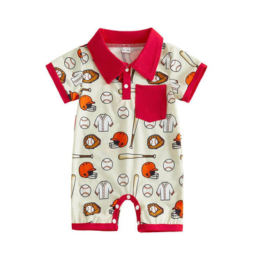 Short Sleeve Baseball Collared Baby Romper