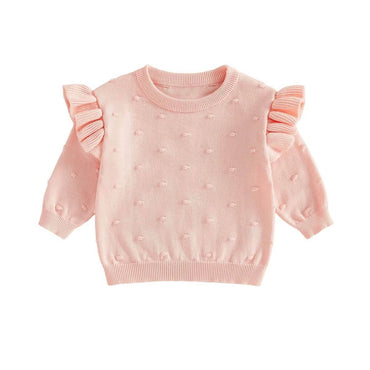 Long Sleeve Pink Ruffled Baby Sweater Sweater The Trendy Toddlers 
