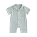 Short Sleeve Solid Collar Baby Romper Green 0-3 M