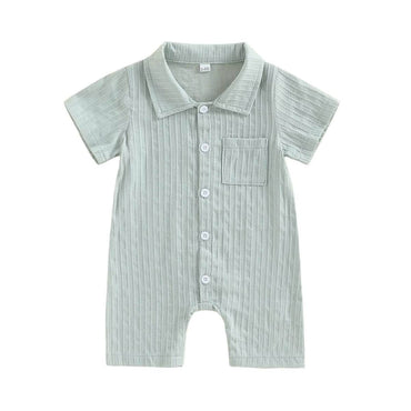 Short Sleeve Solid Collar Baby Romper Green 0-3 M