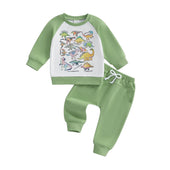 Long Sleeve Dinosaurs Solid Pants Toddler Set Green 9-12 M