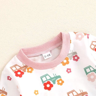 Long Sleeve Floral Tractor Baby Set   